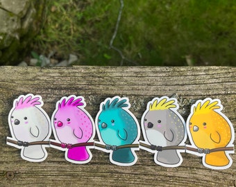 Pegatina de vinilo Birdie: verde azulado, amarillo, rosa y gris