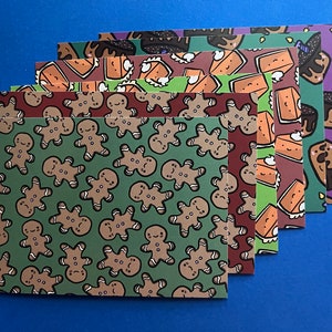Urlaub/Geburtstag gemusterte Postkarten, niedliche Lebkuchenmänner, Kürbiskuchen und Geburtstagstorte gemustert, 4x6 Postkarten oder kleine Drucke - 6 er Pack