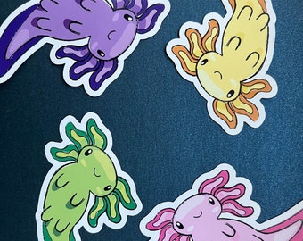 Axolotl Magnet- pink, yellow, green and purple