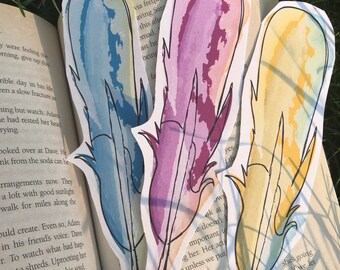 Feather Bookmarks- Paquete de 3 (amarillo, magenta, azul)