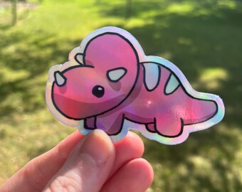Pegatina holográfica rosa Triceratops