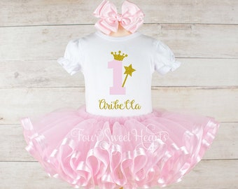 Girls Pink Gold Birthday Princess Shirt First Birthday Princess Outfit Tutu Princess Crown Girl 1st Birthday Tutu Pink Gold Crown Shirt