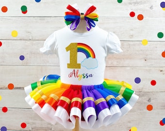 Rainbow Birthday Tutu Outfit: Personalized Shirt & Ribboned Tulle