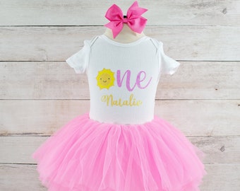 Baby Girl Sunshine Birthday Outfit, You Are My Sunshine Tutu Personalized Bodysuit, Perfect for Cake Smash or Birthday Photos, Gift for Girl