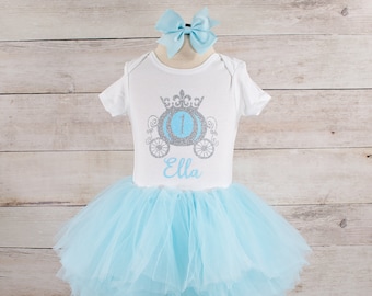 Baby Girl Cinderella Birthday Outfit, Princess Tutu Personalized Bodysuit, Perfect for Cake Smash or Birthday Photos, Gift for Girl