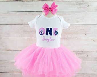 Baby Girl Nautical Birthday Outfit, Sailor Tutu Personalized Bodysuit, Perfect for Cake Smash or Birthday Photos, Gift for Baby Girl