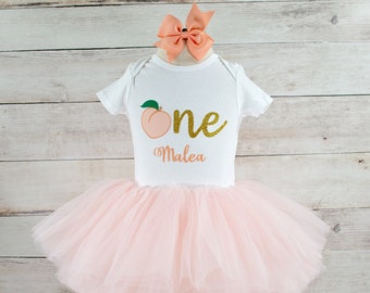 Baby Girl Sweet Peach Birthday Outfit, Sweet One Tutu Personalized Bodysuit, Perfect for Cake Smash, Birthday Photos, Gift for Girl