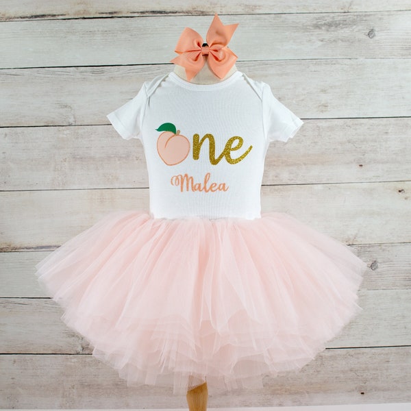 Baby Girl Sweet Peach Birthday Outfit, Sweet One Tutu Personalized Bodysuit, Perfect for Cake Smash, Birthday Photos, Gift for Girl