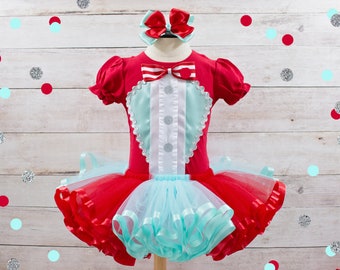 Circus Birthday Outfit Aqua Red Carnival Outfit Girl Ringmaster Costume Circus Dress Ringmaster Outfit Girl Circus Birthday Ringleader Dress