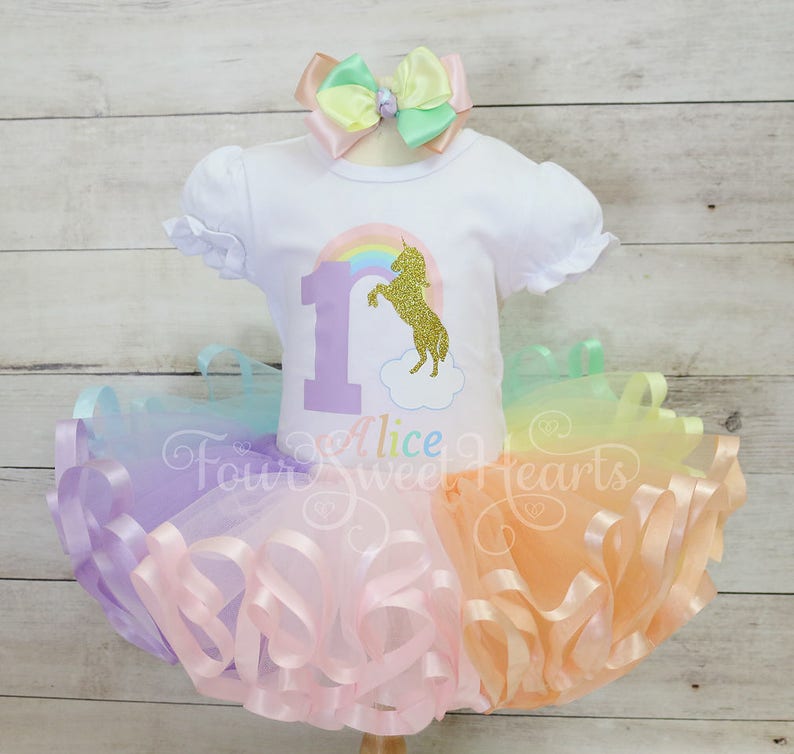 Birthday Unicorn Outfit Pastel Rainbow Shirt Unicorn Birthday Outfit Unicorn Tutu Rainbow Dress Unicorn Tutu Birthday Rainbow Shirt Unicorn image 1