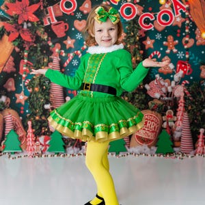 Elf Tutu Dress Girl Elf Costume Girls Holiday Dress Christmas Pageant Dress Christmas Dress Elf Dress Christmas Tutu Girl Elf Outfit