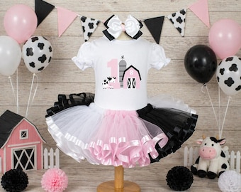 Pink Farm Birthday Outfit: Barnyard Cow Shirt & Tutu