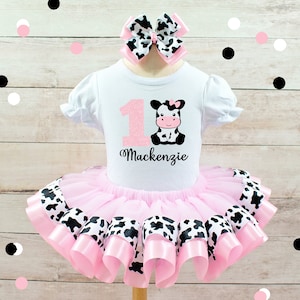 Pink Farm Birthday Outfit Girls Barnyard Birthday Shirt Cow Outfit Birthday Cow Dress Girl Cow Birthday Tutu Cow Birthday Shirt Cow Tutu