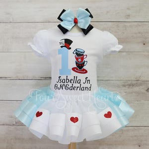 Baby Girl Alice In Onederland Birthday Outfit, Wonderland Tutu Personalized Bodysuit, Perfect for Cake Smash, Birthday Photos, Mad Hatter