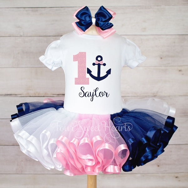 Nautical Birthday Outfit Anchor First Birthday Sailor Shirt Girl Anchor Birthday Outfit Sailor Birthday Tutu Outfit Anchors Aweigh Tutu