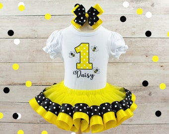 Girls Birthday Outfit Bee First Birthday Bee Tutu It's My Bee Day Shirt Bumble Bee Birthday Tutu Bee Sweet Birthday Bee 1st Birthday Outfit