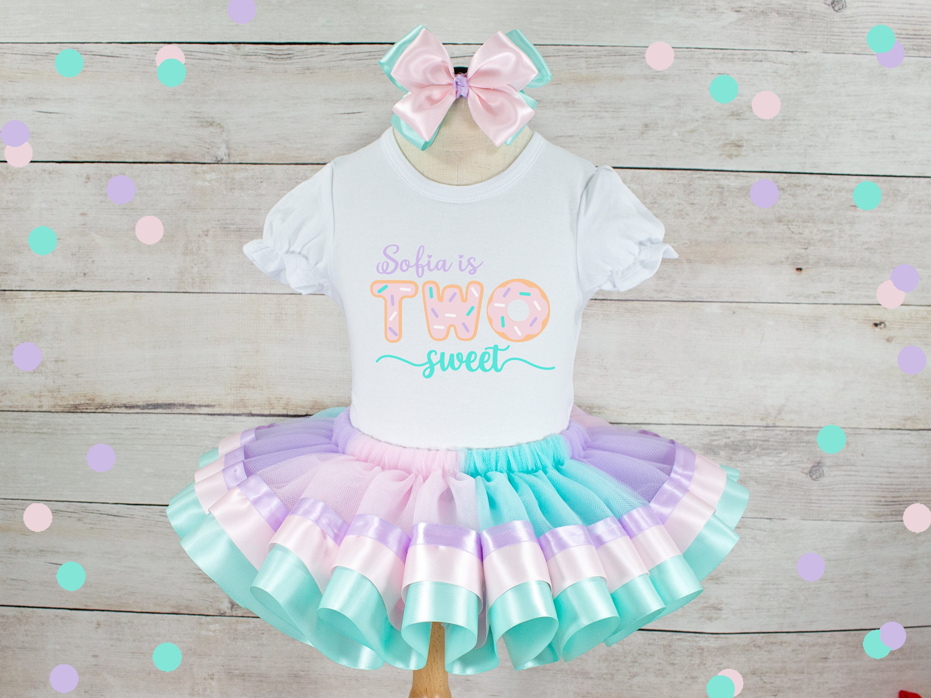 Two Sweet Donut Birthday Outfit: Girls Tutu, Shirt & Bow - Etsy
