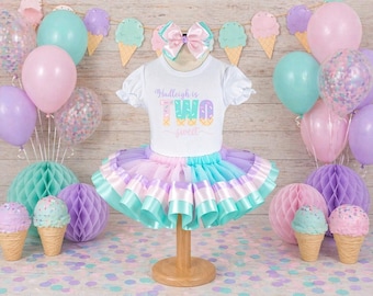 Two Sweet Birthday Outfit: Ice Cream Tutu, Personalized Shirt, Tutu, & Bow