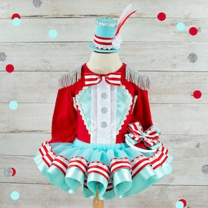Girls Circus Costume Carnival Outfit Girl Circus Birthday Outfit Ringleader Circus Dress Ringmaster Shirt Circus Birthday Dress Red Aqua