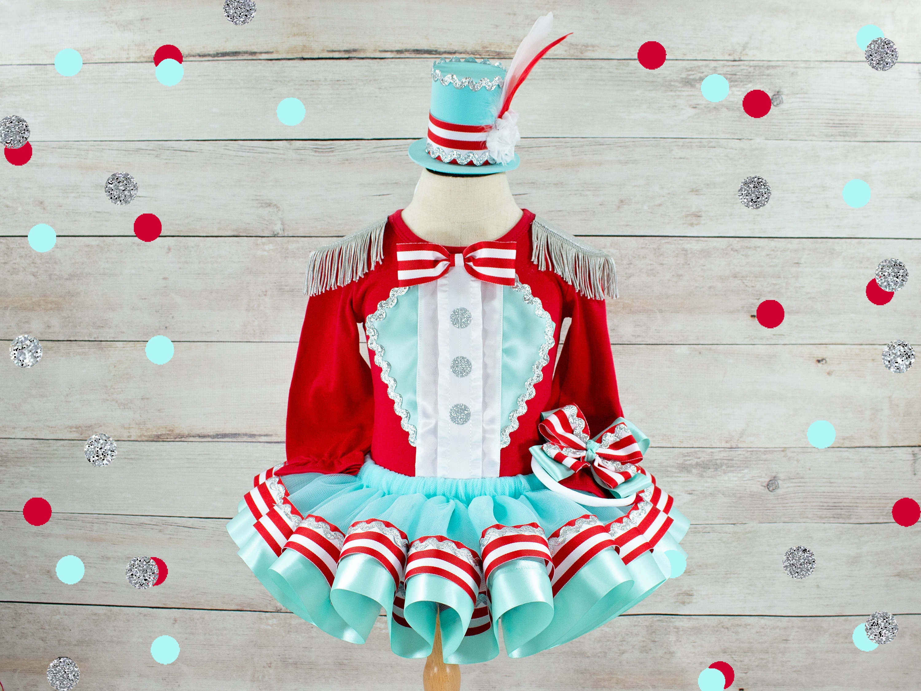 Girls Circus Costume Carnival Outfit Girl Circus Birthday Outfit Ringleader Circus Dress Ringmaster Shirt Circus Birthday Dress Red Aqua