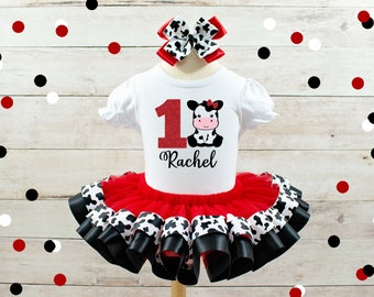 Farm Birthday Outfit Girls Barnyard First Birthday Cow Outfit Girl Cow Birthday Outfit Barn Birthday Outfit Girl Cow 1st Birthday Outfit