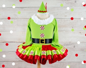 Elf Tutu Dress Girl Elf Costume Girls Holiday Dress Christmas Pageant Dress Christmas Dress Elf Dress Christmas Tutu Girl Elf Outfit