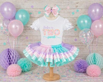 Two Sweet Donut Birthday Outfit: Girls Tutu, Shirt & Bow