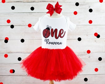 Baby Girl Ladybug Birthday Outfit, Lady Bug Tutu Personalized Bodysuit, Perfect for Cake Smash or Birthday Photos, Gift for Baby Girl