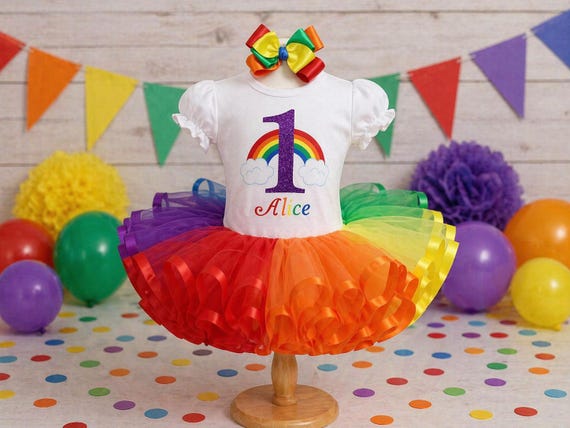 Rainbow Birthday Outfit: Personalized Tutu, Shirt & Hairbow