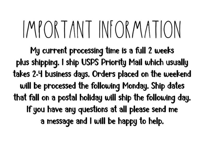 May include: White background with black text that reads "IMPORTANT INFORMATION". The text details processing and shipping times, including USPS Priority Mail, and notes that weekend orders are processed on Mondays. It also mentions postal holidays.