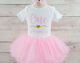 Baby Girl First Birthday Outfit, Light Pink Tutu and Personalized Bodysuit, Perfect for Cake Smash or Birthday Photos, Gift for Baby Girl