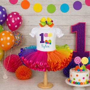 Candy Land 1st Birthday Outfit: Lollipop Tutu, Hair Bow