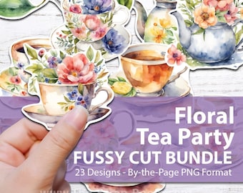 Junk journal Ephemera printable Floral tea stickers scrapbook ephemera sticker bundle fussy cut just journal stickers