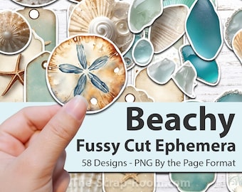 Print and Cut Beachy Ephemera #2 printable stickers junk journal ephemera sticker bundle scrapbooking, fussy cut, png, summer, Download