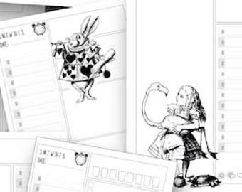 Alice in Wonderland Planner Printable Planner Bundle Undated Planner Printable Daily Weekly Monthly Planner Original Alice Illustrations