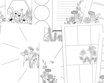 Weekly Planner Printable | 15 Floral Coloring Planner Pages | 10 Weekly Layout Designs | A5 Journal Inserts