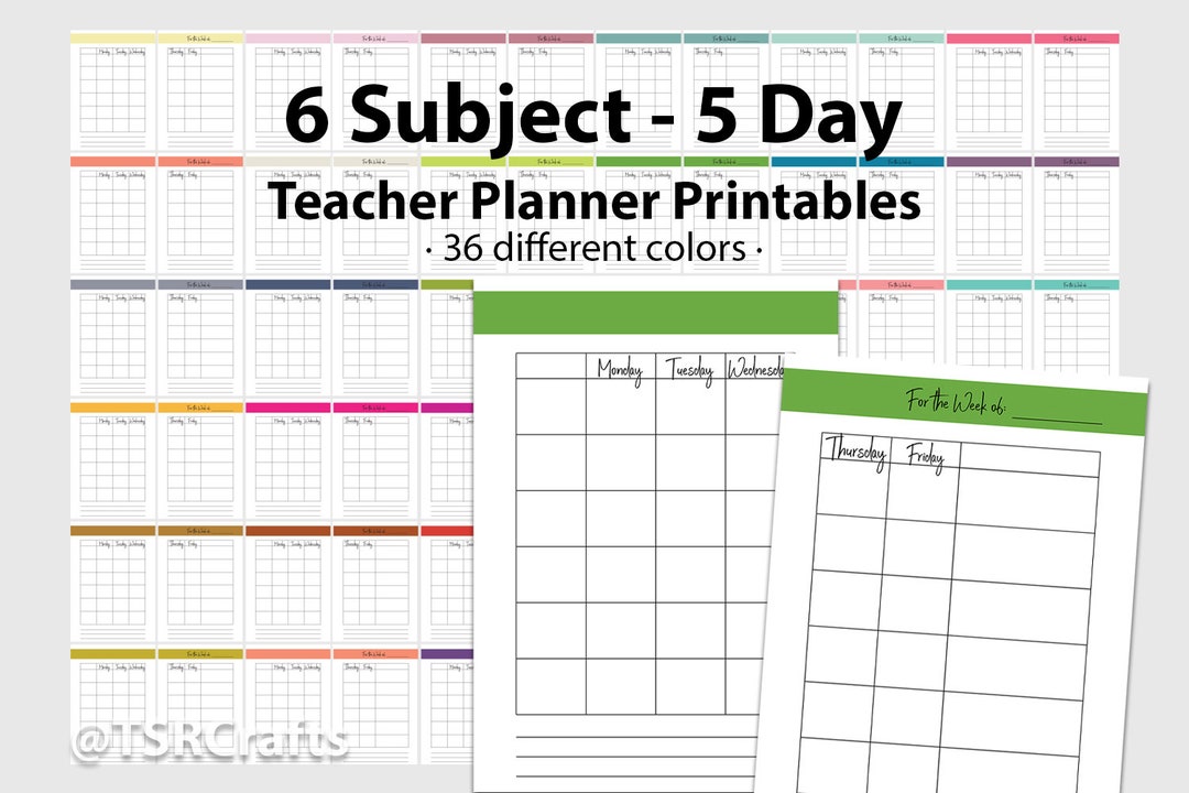 Teacher's 6 Subject Printable Planner Templates Bundle Journal ...