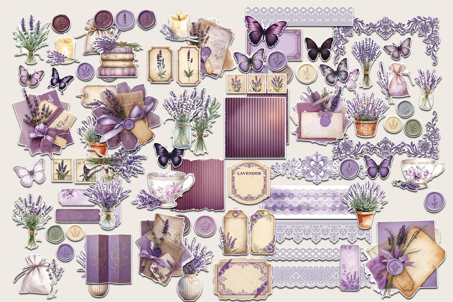Lavender Junk Journal Kit Printable Purple Floral Ephemera Cottagecore ...