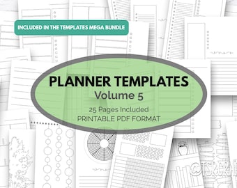 Printable Planner Inserts, 25 Undated Planner Templates, Habit Trackers, Checklists & Journal Pages, Templates Vol 5