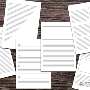 Printable Lined Paper Templates Bundle 12 Lined Paper Designs for Note ...