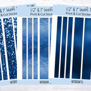 printable washi tape sticker set dark blue print and cut washi tape strips for junk journal planner scrapbooking png washi tape sets