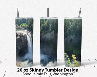 Sublimation tumbler png design - 20 oz skinny tumbler sublimation design, tumbler png, sublimation, skinny tumbler png - Snoqualmie Falls Wa