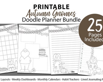 Cute Autumn / Fall Gnomes printable planner inserts with adorable gnomes doodles to color in