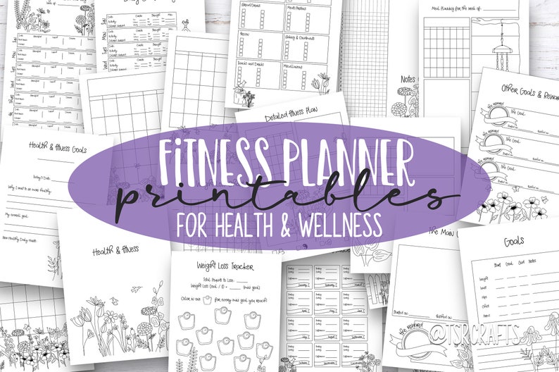 fitness journal printable planner inserts - printable journal planner pages for weight loss tracking, goal setting, wellness, meal planning, and exercise planning and tracking.