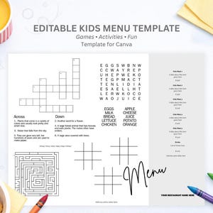 Kindermenü EDITIERBARE AKTIVITÄTEN-MENÜ - #2 - Kindermenü ausdruckbar Aktivitäten-Menü Kinder-Menü Vorlage Kinder-Speisekarte für Restaurant