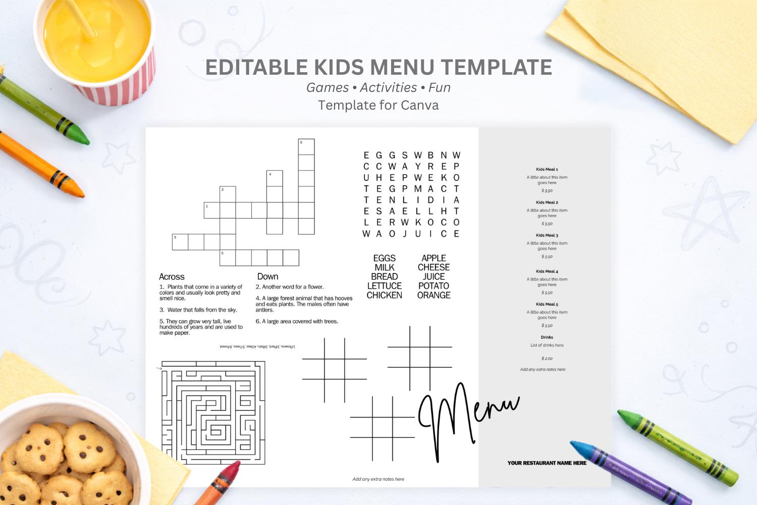 Kids Menu EDITABLE Printable Activity Menu Template (#2) Kids Menu ...