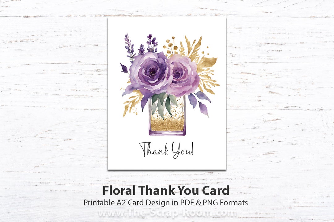 Printable Thank You Card #9, Watercolor Floral Thank You Card - Etsy