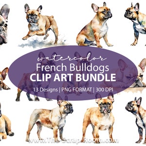 French Bulldog Watercolor Clip Art Designs, French Bulldog Dog clip art, French Bulldog png, watercolor dog, watercolour clipart