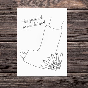 Biglietto di auguri stampabile per una gamba rotta Biglietto di auguri per una pronta guarigione da stampare a casa o al lavoro e colorare in gruppo biglietto di auguri per bambini biglietto di auguri per la prossima guarigione