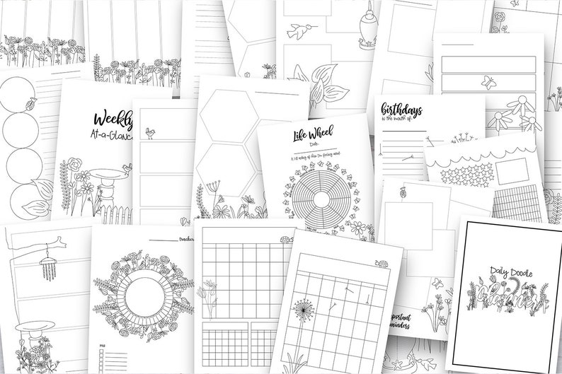 Printable Bullet Planner inserts kit: undated Doodle Planner Ult. Bundle, notion templates, adult coloring pages, templates, pages image 6